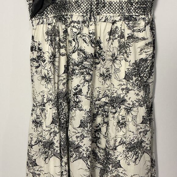 Davi & Dani Black Cream Toile Tiered Ribbon Shoulder Tie Maxi Dress Size Large - Picture 6 of 14